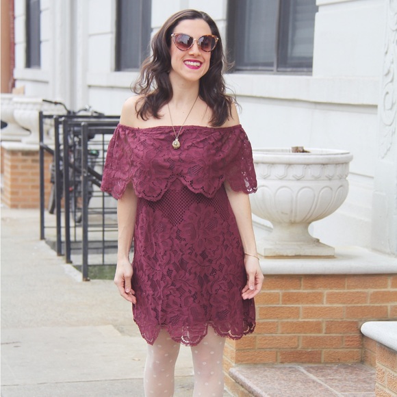 TOBI Burgundy “Lace” Cutout Dress - Picture 1 of 8